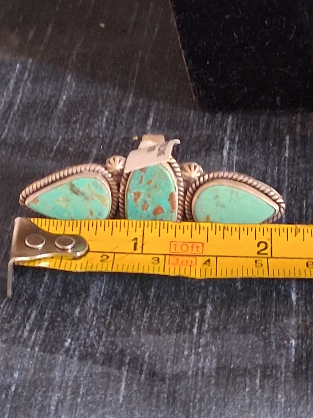 Native American Royston Turquoise 3 Stone Sterling Silver Adjustable Ring 5 - 10 - Picture 4 of 7